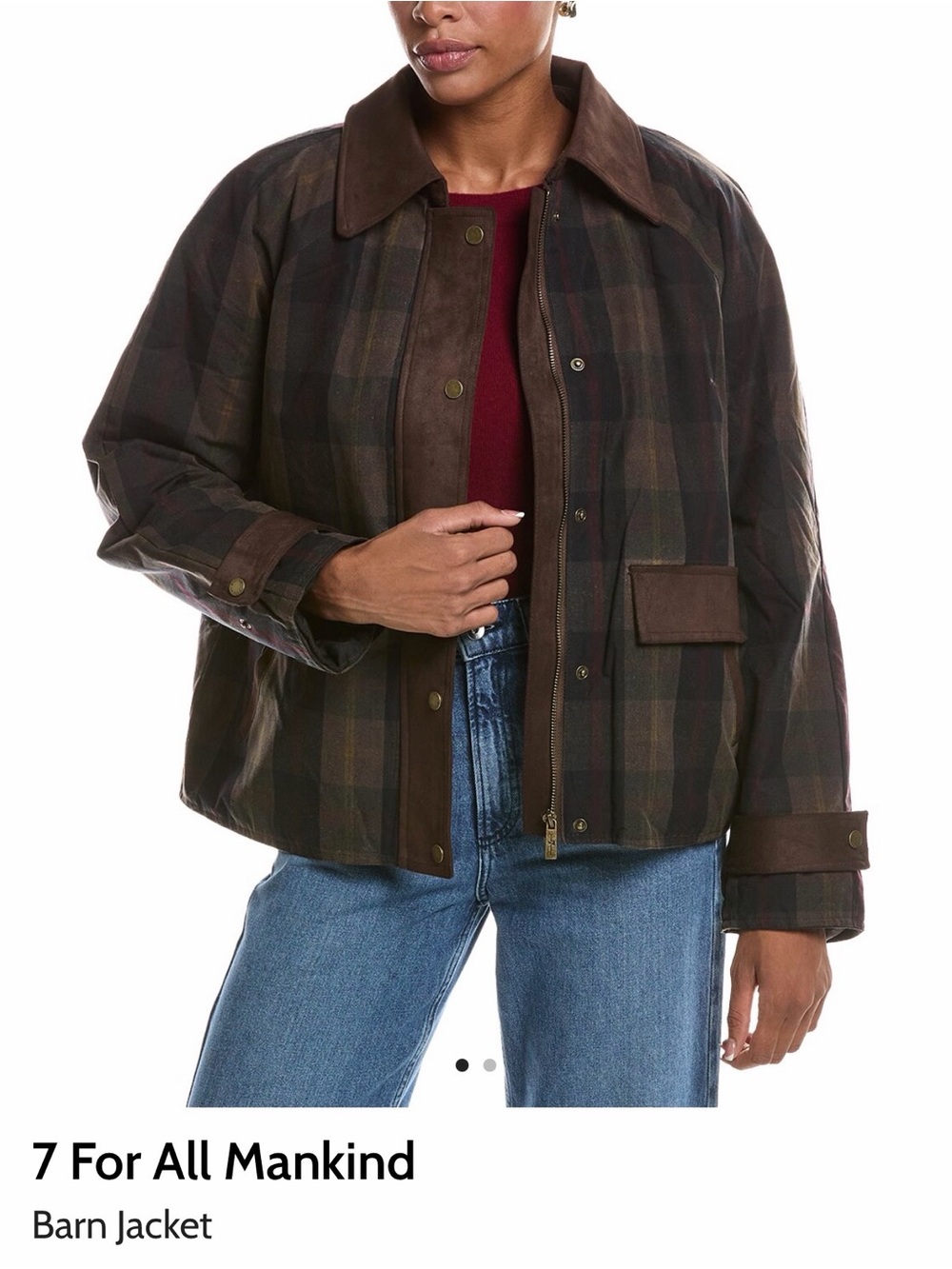 NWT 7 For All Mankind Dark Brown Plaid Utility Jacket